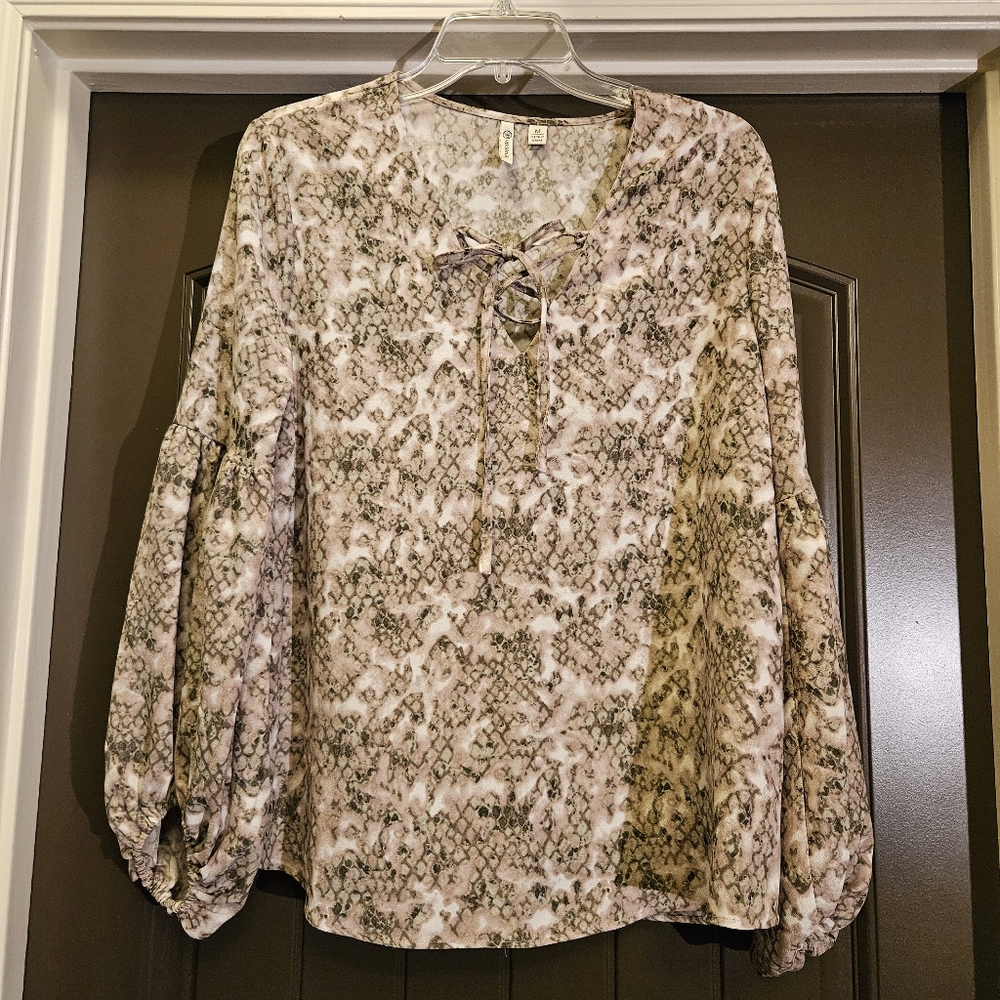 Versona Women's Snake Print  Long-Sleeve Front-Tie Blouse - Size Medium